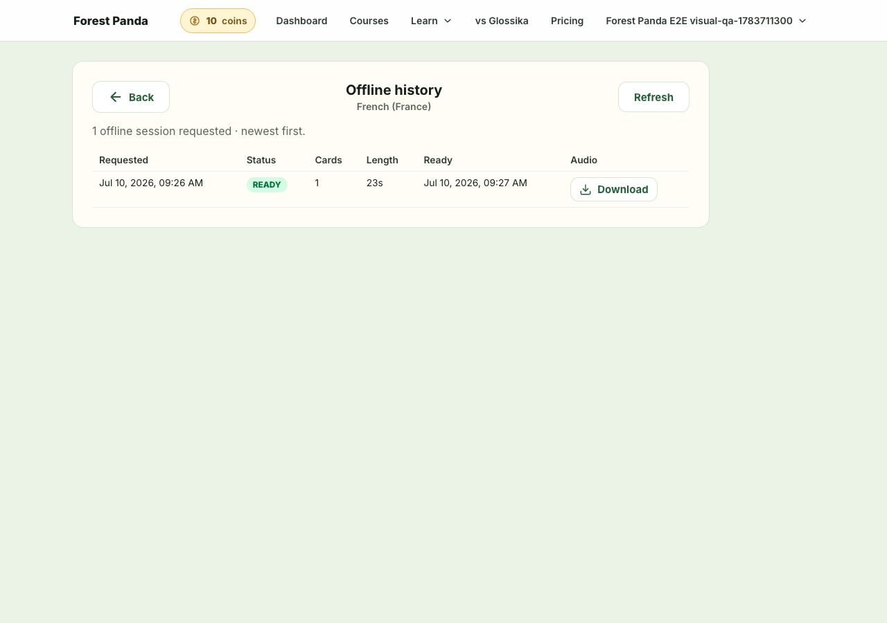 Forest Panda offline session history